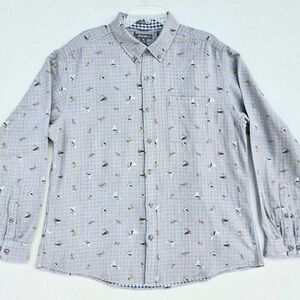 Men's Light Gray Printed Button-Down Shirt